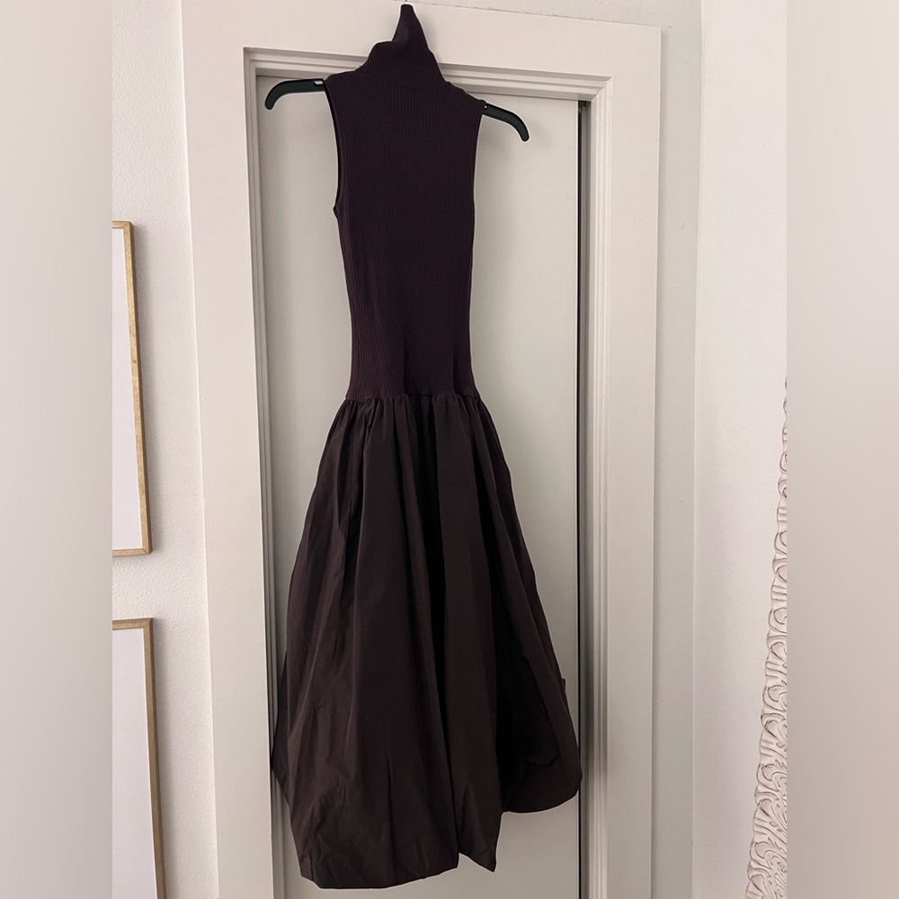 En Saison Rich Brown Ribbed Bubble Hem Dress